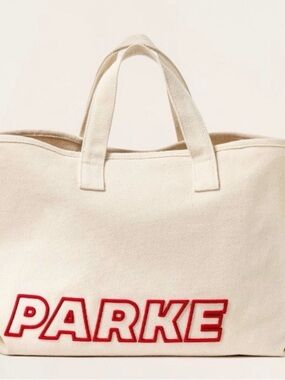 PARKE Canvas Tote Bag in Cream with Red Lettering
